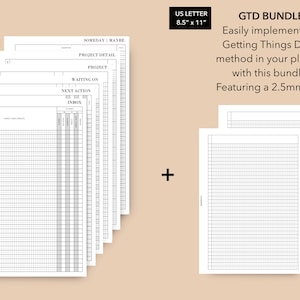 A4 US Letter Getting Things Done Printable Planner Inserts, GTD Method Insert Bundle, Getting Things Done 2023 Planner, GTD by David Allen