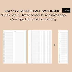 A6 Day on 2 Page Insert, Small Grid Insert, DO2P A6 Inserts, A6 Half Page Insert, A6 To Do List Insert