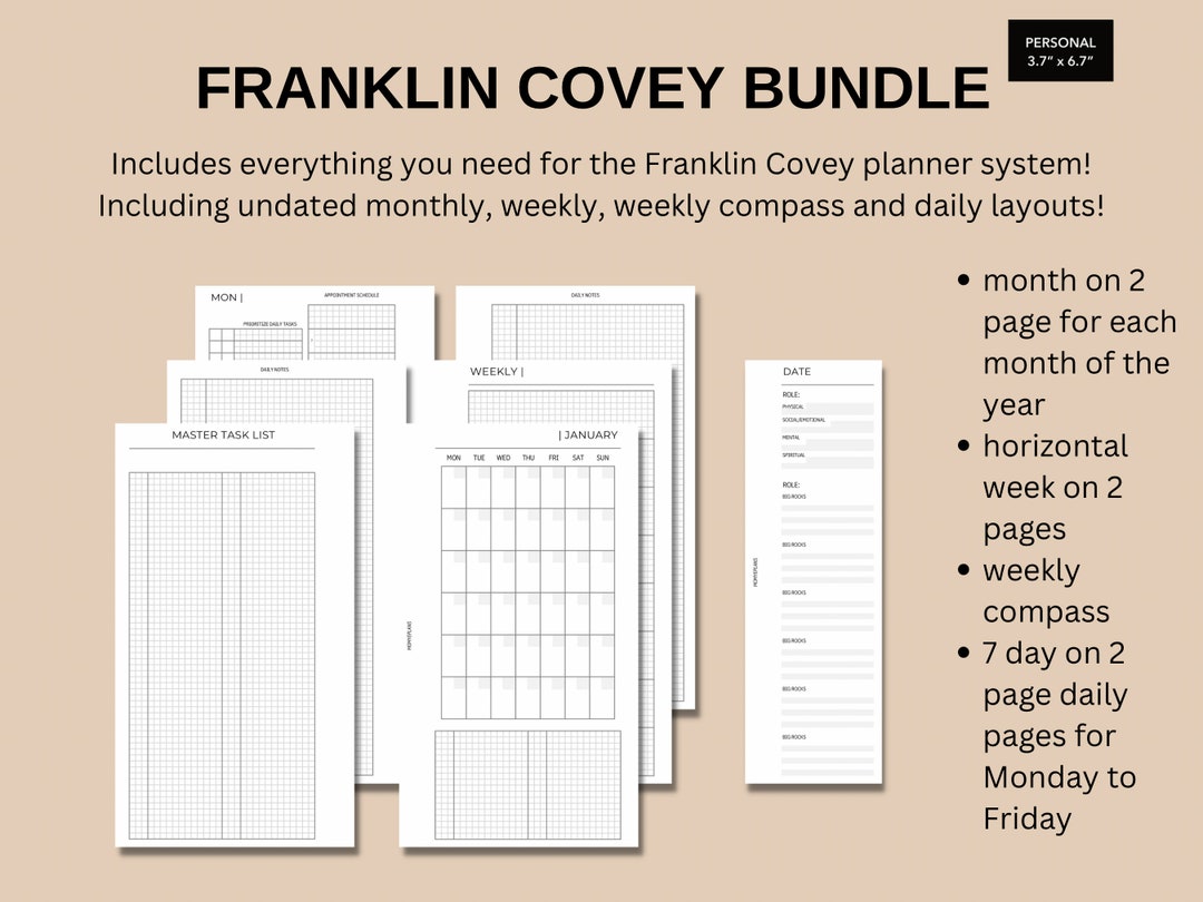 Personal Franklin Covey Bundle, Printable Franklin Covey System Inserts