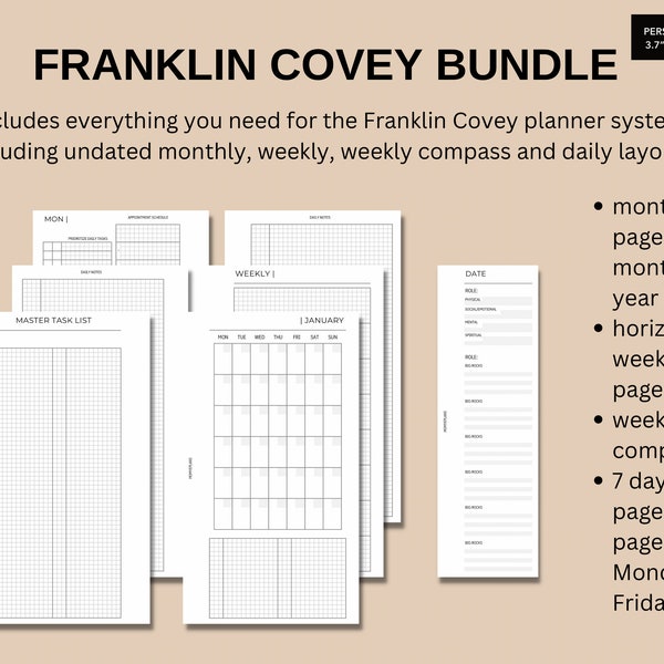 Personal Franklin Covey Bundle, Printable Franklin Covey System Inserts, PrintableFranklin Covey Planner Refills, MomYePlans