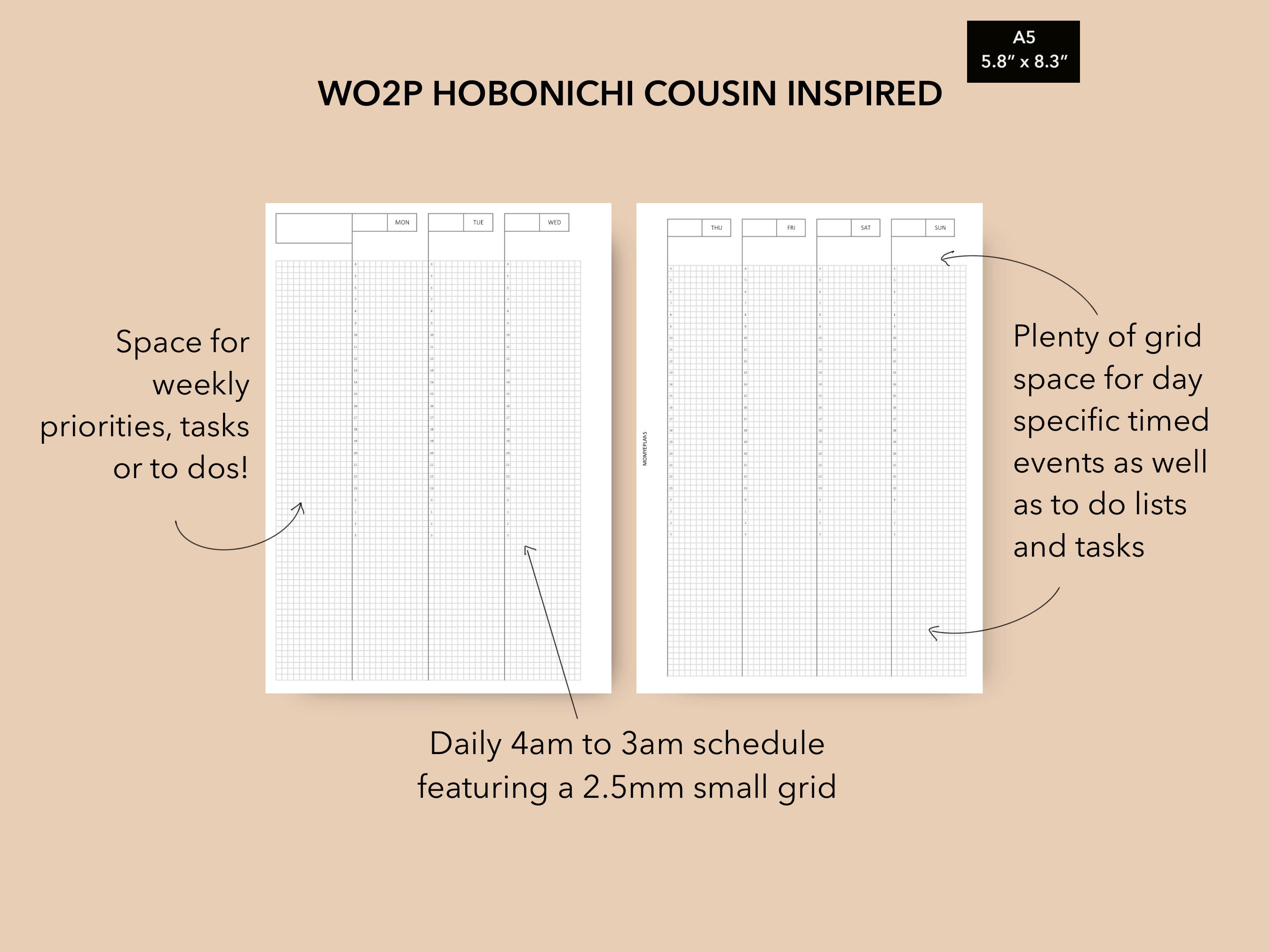 A5 Hobonichi Cousin Inspired Weekly 2.5mm Grid Weekly Planner - Etsy Canada