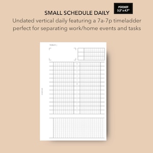 Pocket Size Daily Small Schedule Insert, Filofax Pocket Daily Planner Insert, LV PM Agenda Refill, Personal Rings Daily Planner Inserts