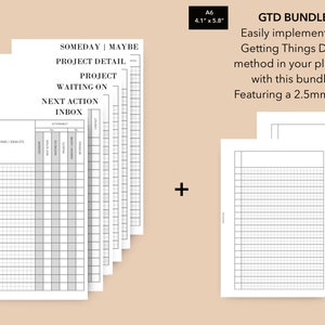 A6 Getting Things Done Printable Planner Inserts, GTD Method Insert Bundle, Getting Things Done 2023 Planner, GTD by David Allen