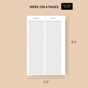 Half Letter Discbound Weekly Planner Insert, Printable Undated Grid ...