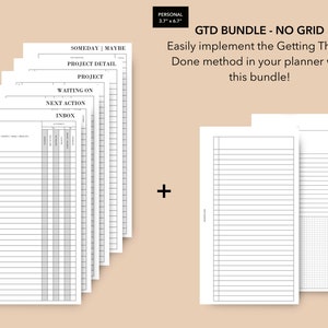 Personal Getting Things Done NO GRID Printable Planner Inserts, GTD Method Monthly, Weekly Daily Bundle, Filofax Personal Inserts