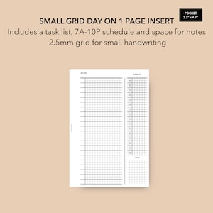 Pocket Daily Insert 2.5mm Grid, Printable Daily Planner Pages, Pocket Size Undated Daily Pages, LV PM Agenda, Filofax Pocket DO1P