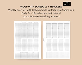A5 Weekly mit Stundenplan und Tracker 2.5mm Grid, Weekly Planner Insert, Filofax A5 Refill, LV GM Agenda WO2P, Printable A5 Insert PDF