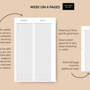 Half Letter Discbound Weekly Planner Insert, Printable Undated Grid ...