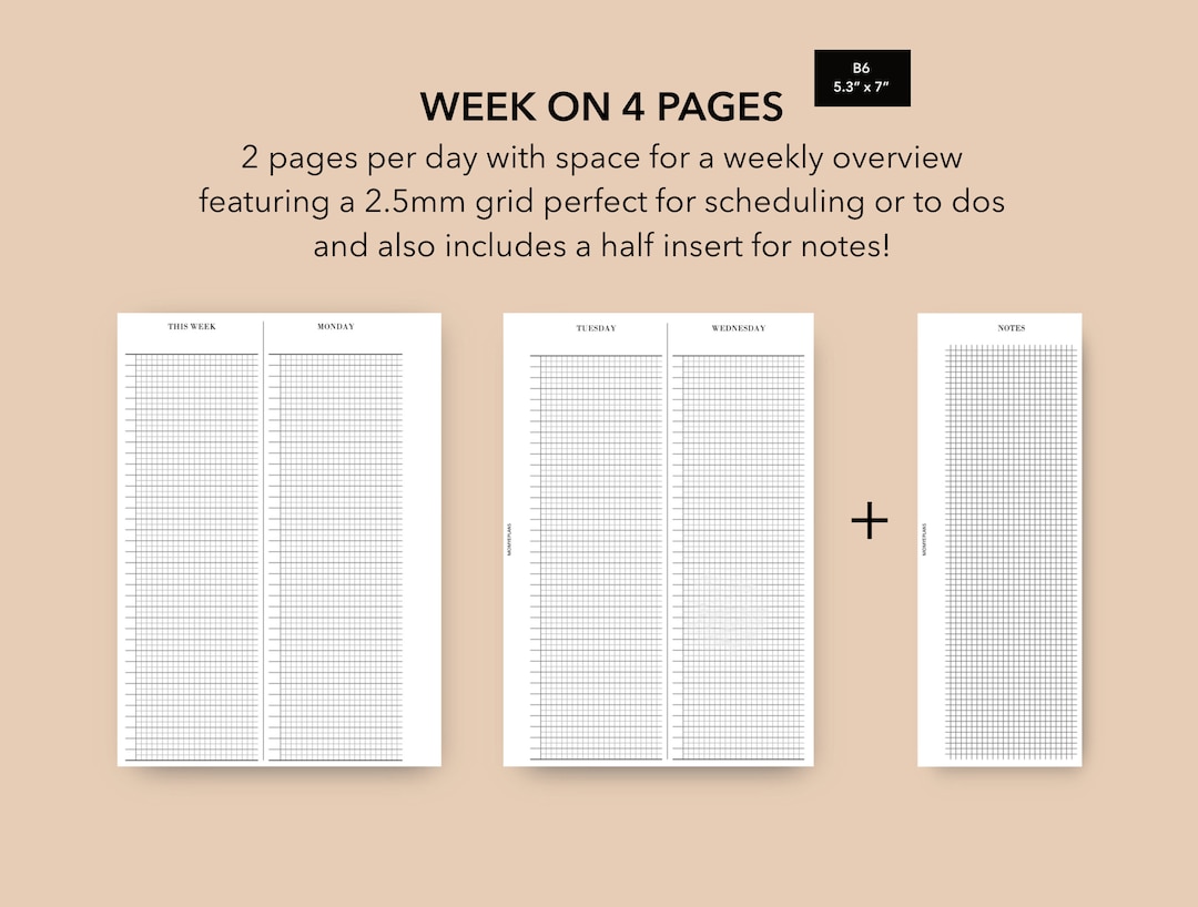Weekly Planner Insert B6 Insert Printable Undated Grid Weekly Etsy