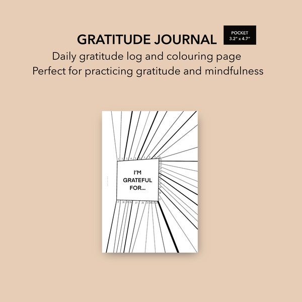 Daily Gratitude Journal Pocket Size, Mindfulness Journal, Printable Monthly Gratitude Pocket Rings, LV PM Agenda Gratitude Printable