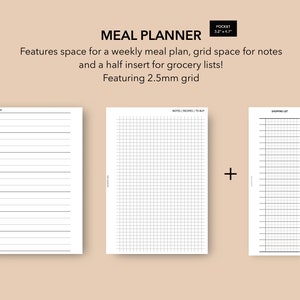 Pocket Weekly Meal Planner with Grocery List Insert, Filofax Pocket Menu Planner, Health and Fitness Meal Planning, LV PM Agenda Refill