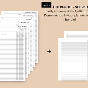A5 Getting Things Done NO GRID Printable Planner Inserts, GTD Method Insert Bundle, Getting Things Done 2023 Planner