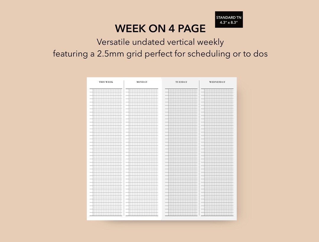 Standard TN Weekly Planner Insert, Printable Undated Weekly Agenda PDF