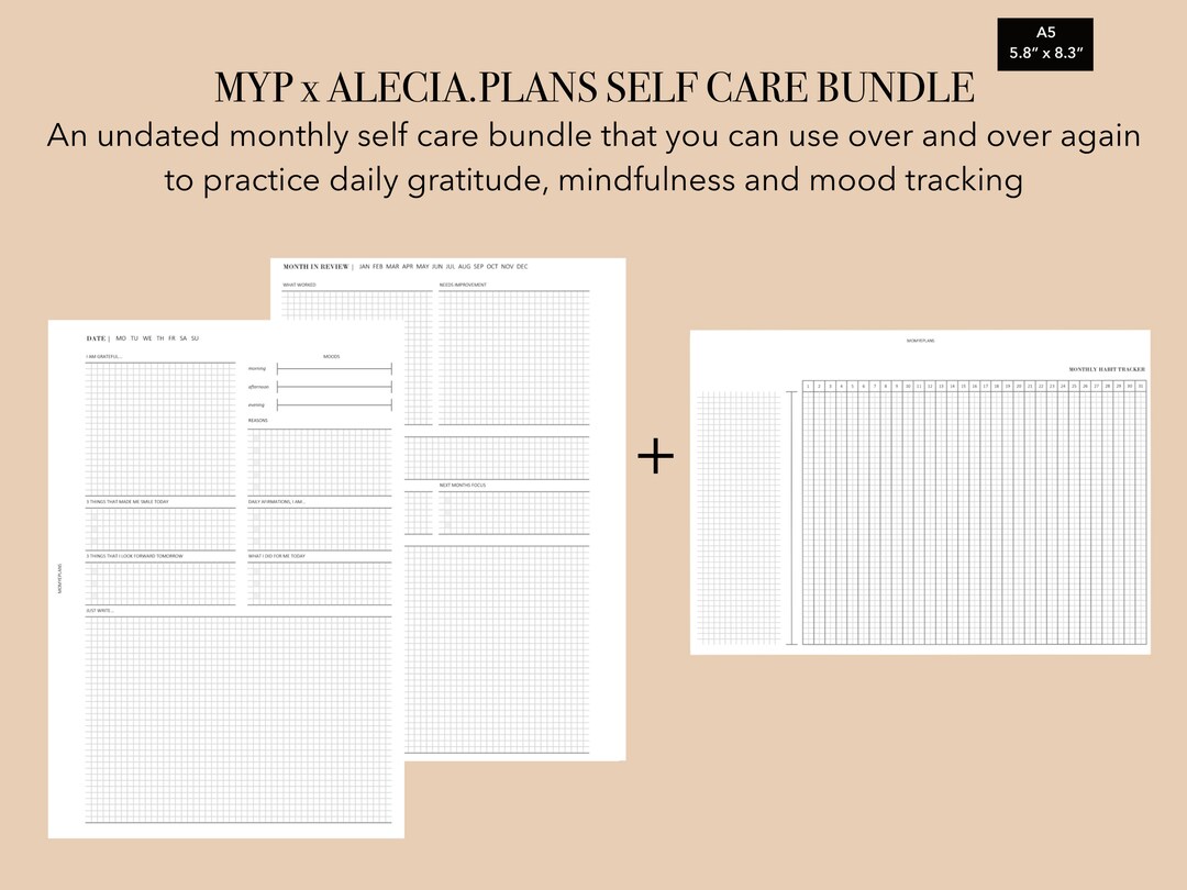 A5 MYP X Alecia.plans Self Care Bundle, Daily Journaling, the 5 Minute ...