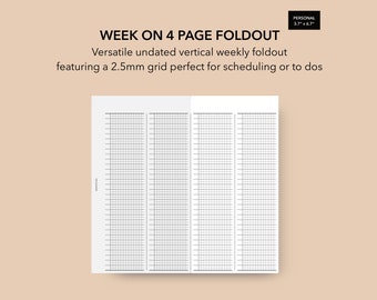 May include: A printable weekly planner with a 2.5 mm grid, designed for personal use and measuring 3.7 inches by 6.7 inches.