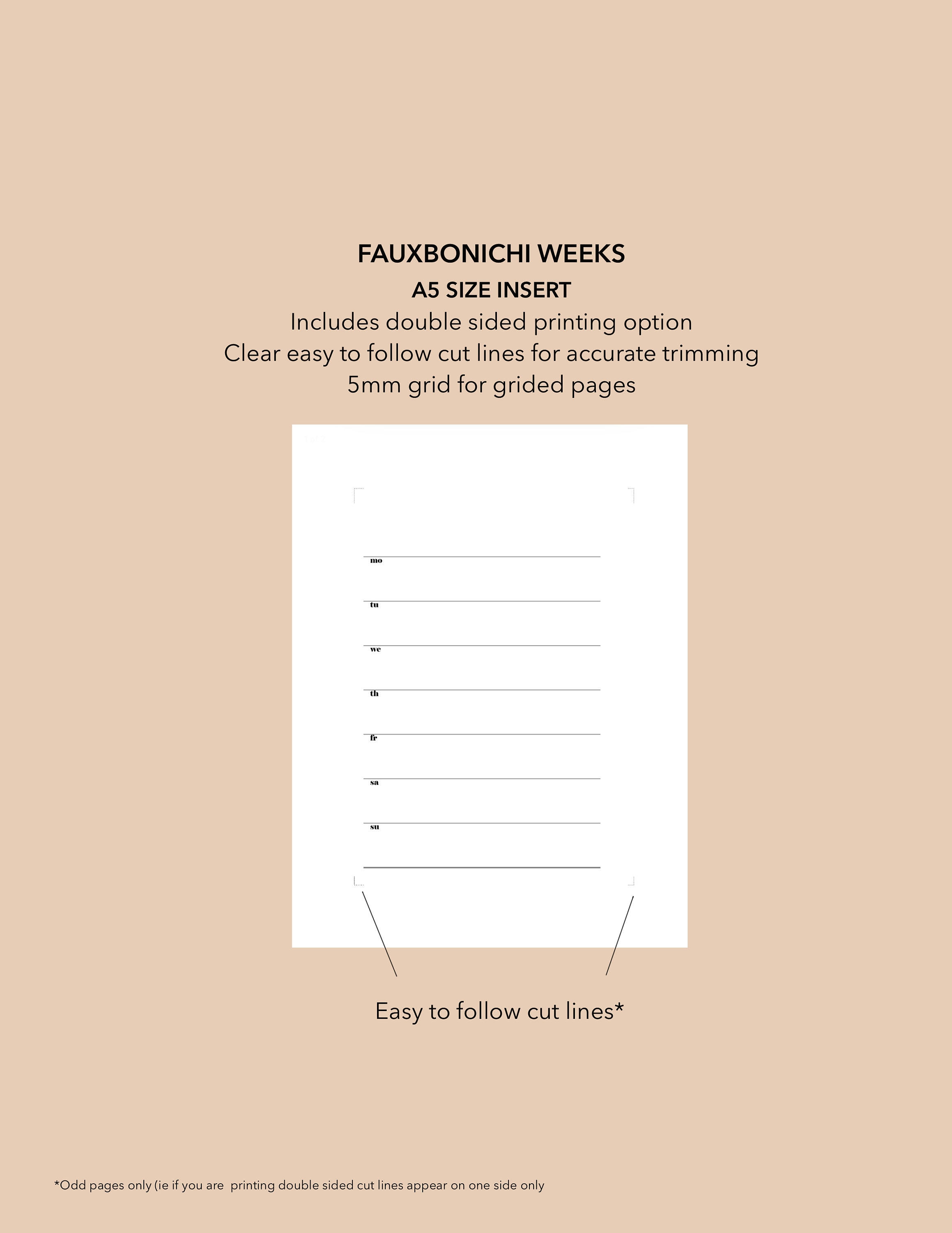 A5 Size Minimalist Hobonichi Weeks Printable Insert Fauxbonichi Weeks ...