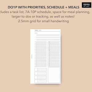 Personal 2.5mm Grid Daily Insert, Undated Daily Schedule, Printable Daily Planner Pages, Filofax Personal Inserts, LV MM Agenda Refill