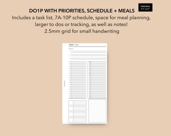 Personal 2.5mm Grid Daily Insert, Undated Daily Schedule, Printable Daily Planner Pages, Filofax Personal Inserts, LV MM Agenda Refill