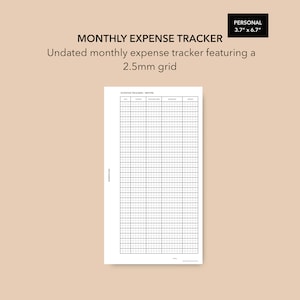 Personal Monthly Expense Tracker, Personal Filofax Insert, LV MM Agenda, Personal Ring Planner Purchase Tracker
