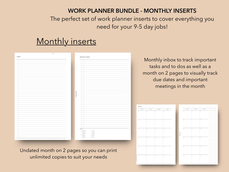 Time Insert Paper Half Letter Work Planner Inserts Bundle | Productivity Templates ...