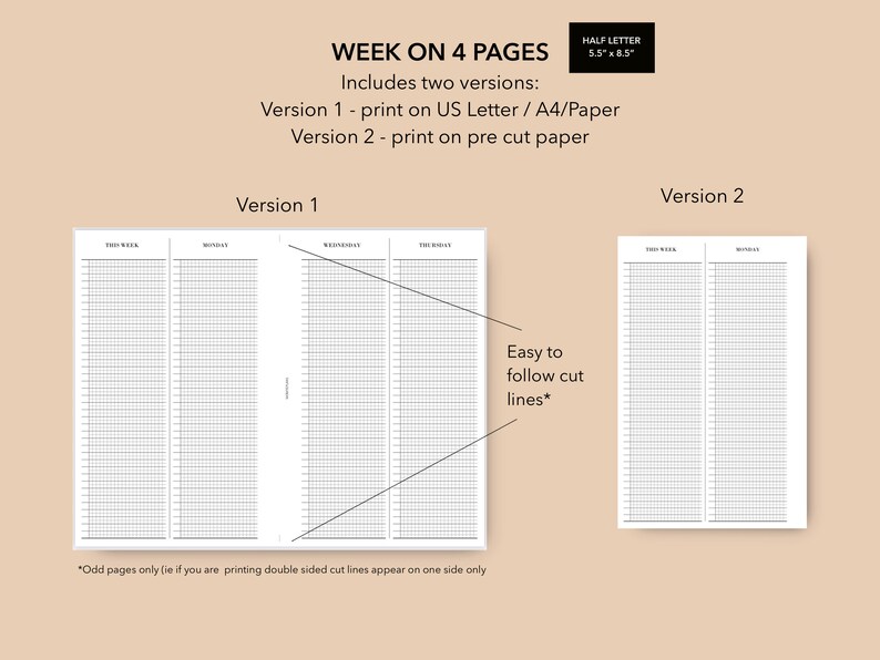 Half Letter Discbound Weekly Planner Insert Printable Undated - Etsy