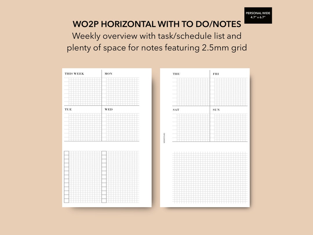 Personal Wide Horizontal WO2P 2.5mm Grid, Personal Wide Weekly Planner ...