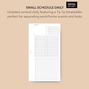 Personal Size Daily Small Schedule Insert, Filofax Personal Daily Planner Insert, LV MM Agenda Refill, Personal Rings Daily Planner Inserts