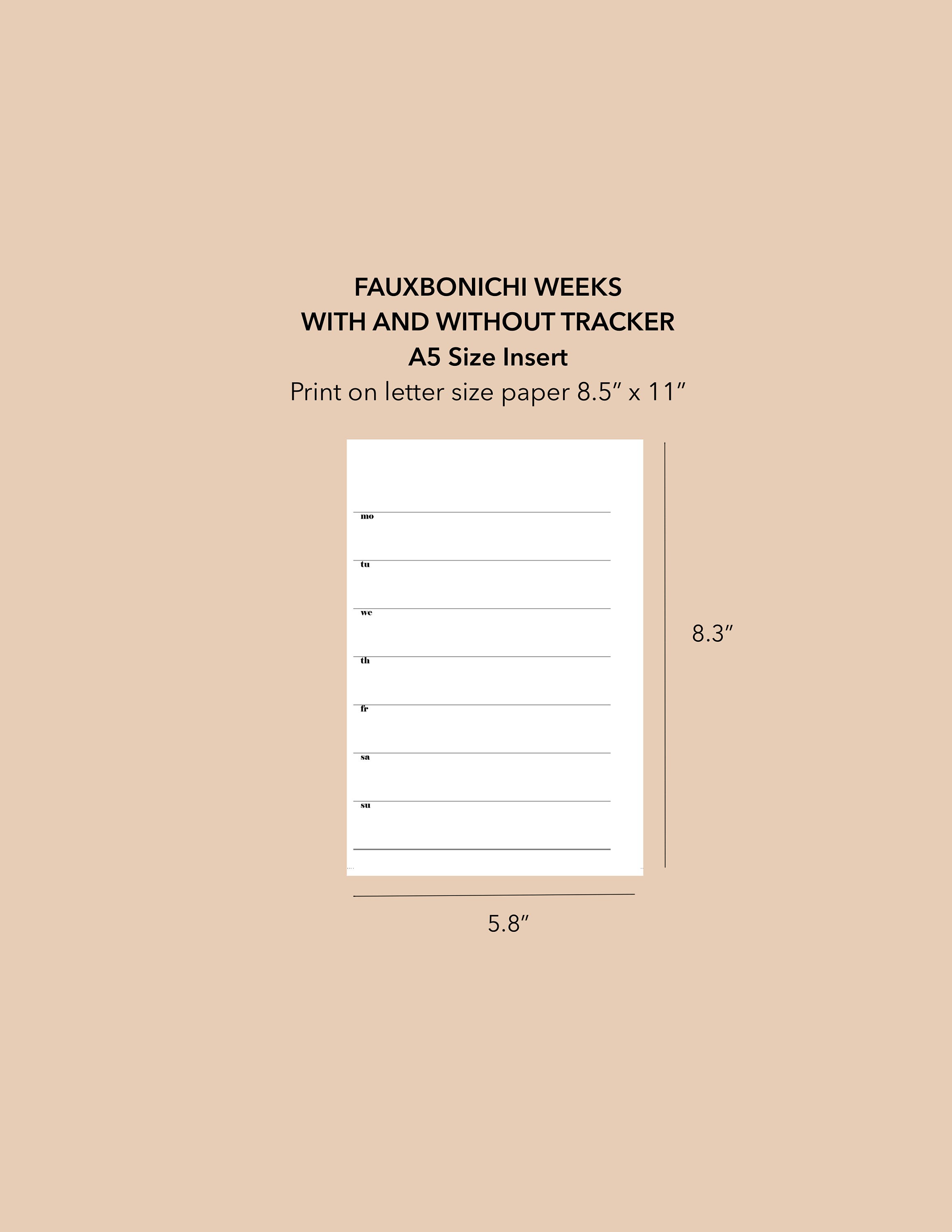 A5 Size Minimalist Hobonichi Weeks Printable Insert Fauxbonichi Weeks ...
