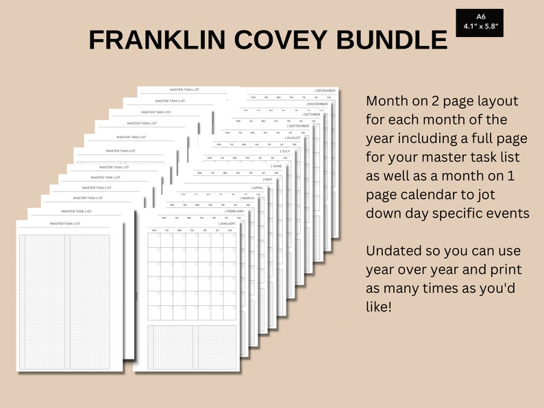 A6 Franklin Covey Bundle Printable Franklin Covey System Etsy