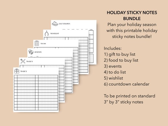 Holiday Planner Printable Sticky Notes, Christmas Planner Inserts, Event Planning Printable Inserts