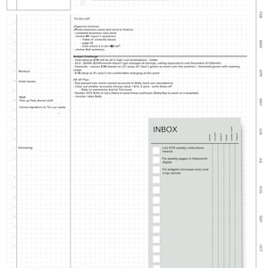 May include: A weekly planner with a grid layout and a to-do list for the week of September 9th. The to-do list includes tasks such as approving invoices, finishing business cases, and reviewing reports. The planner also includes a section for a budget challenge and an AR AP plan. The planner has a section labeled "Inbox" with a list of tasks such as "List GTD weekly collections inserts" and "Fix weekly pages in Hobonichi digital".