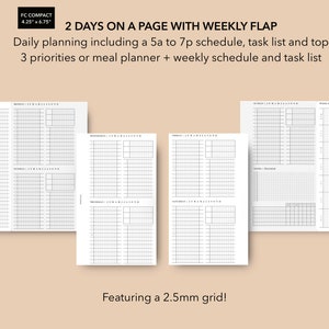 FC Compact 2 Days to a Page with Weekly Flap, Week on 4 Pages, FCC Daily Insert, Getting Things Done, Daily Planner Pages