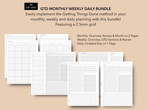A5 Getting Things Done Printable Planner Inserts GTD Method - Etsy