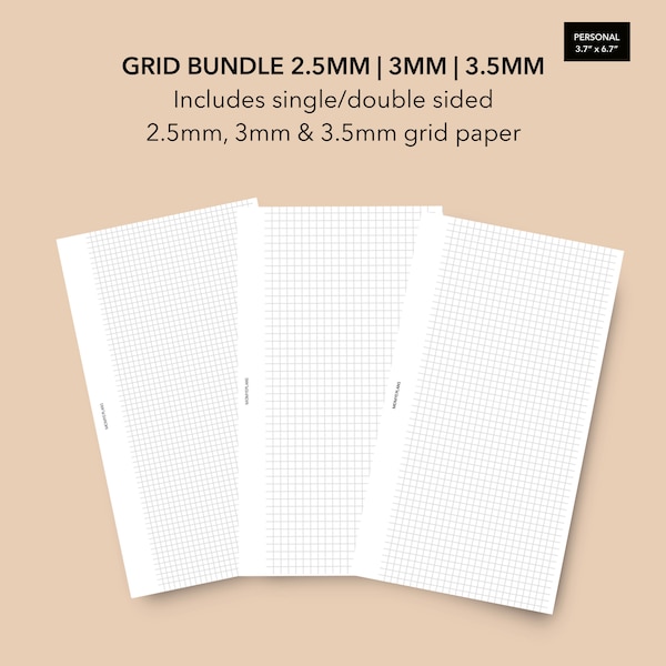 Personal Grid Bundle 2.5MM 3MM 3.5MM Basic Planner Pages, Square Grid, Printable Planner Pages, Filofax Personal Refill, LV MM Agenda Insert
