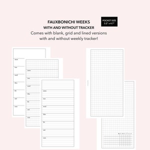Pocket Size Simple Hobonichi Weeks Printable Insert Simple Style Fauxbonichi Weeks Weekly Insert WO2P Grid Lined Blank Insert