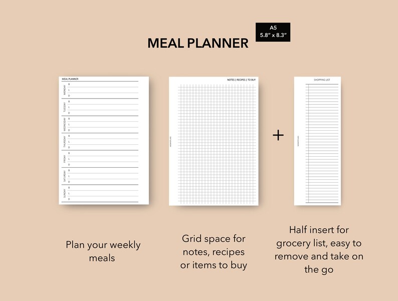 A5 Meal Planner Insert With Shopping List Meal Planning Etsy Canada