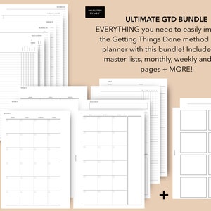 Inserções de planejador para impressão do pacote GTD final de meia letra, inserções de método GTD de meia letra, planejador de como fazer as coisas, GTD por David Allen