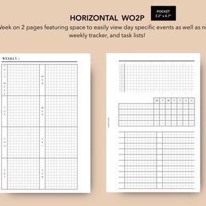 Pocket Horizontal Weekly with Task List, Trackers and Notes, Filofax pocket inserts, LV PM Agenda Inserts, Printable Weekly Agenda