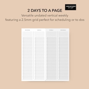 Hobonichi Weeks Memo Size 2 Days to a Page, Week on 4 Pages, Printable Weekly Grid Insert, Vertical Daily Weekly, Hobonichi Weeks Notebook
