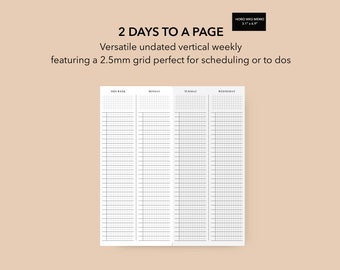 Hobonichi Weeks Memo Size 2 Days to a Page, Week on 4 Pages, Printable Weekly Grid Insert, Vertical Daily Weekly, Hobonichi Weeks Notebook