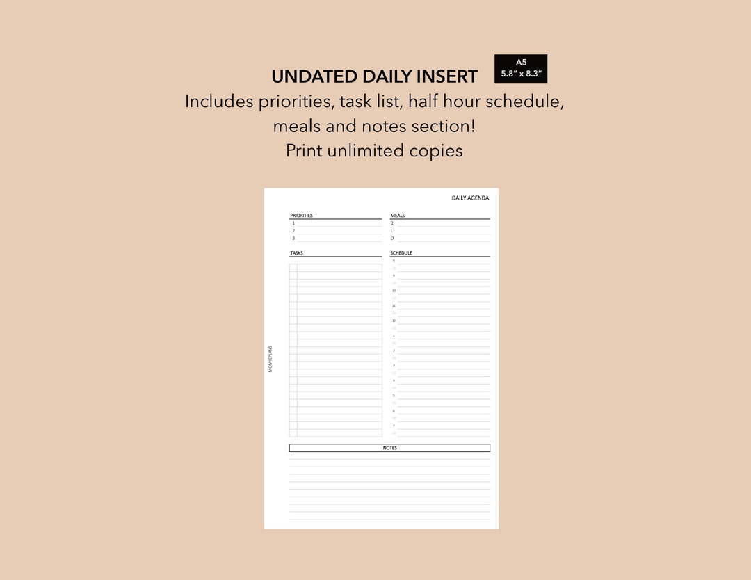 A5 Daily Planner Printable, Day on One Page A5 Printable Planner ...