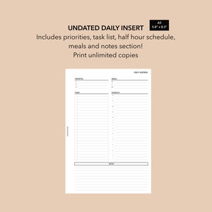 A5 Daily Planner Printable, Day on One Page A5 Printable Planner, Hourly Planner, Daily Schedule, To Do List, Filofax A5 Planner Inserts