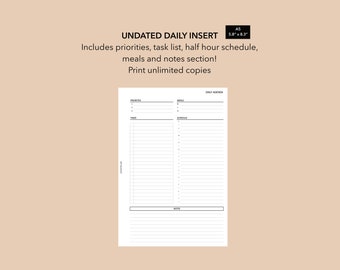 A5 Daily Planner Printable, Day on One Page A5 Printable Planner, Hourly Planner, Daily Schedule, To Do List, Filofax A5 Planner Inserts