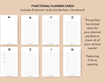 Printable Functional Planner Cards, Minimalist Planner Cards, Printable Journaling Cards, Task List, Shopping List, Grocery List, Notes List