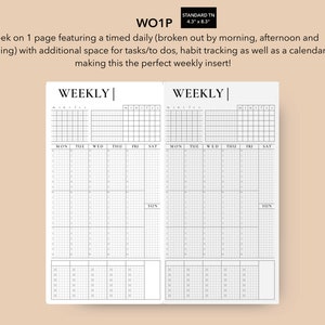 Standard TN WO1P Insert with Trackers, Schedules and Task List, Travelers Notebook Weekly Planner, Printable Wide Vertical Weekly Insert