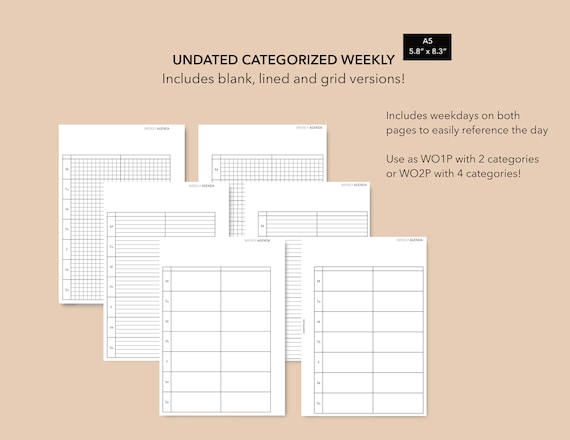 Categorized Weekly Insert A5 Planner Insert LV GM Agenda 