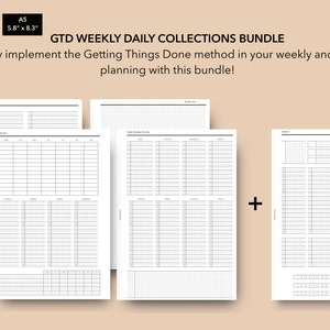 A5 Getting Things Done Weekly Daily Collections Bundle, GTD Planner Inserts, Getting Things Done Printable Planner Inserts, David Allen