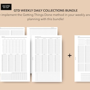 Half Letter Getting Things Done Weekly Daily Collections Bundle, GTD Planner Inserts, Getting Things Done Printable Planner Inserts