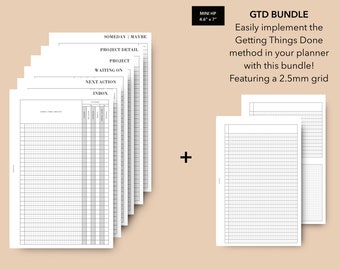 Mini HP Getting Things Done Printable Planner Inserts, Mini Happy Planner Inserts, GTD Method Monthly, Weekly Daily Bundle, GTD David Allen