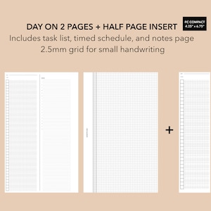 FC Compact formaat dag op 2 pagina's, Franklin Covey Compact Small Grid Insert, Franklin Covey Planner Pages Insert, Halve pagina To Do List Insert